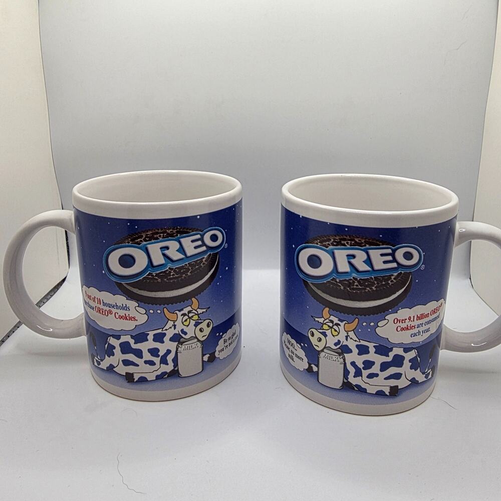 Lot of 2 Oreo Coffee Mugs Milk Cow Design Kraft Foods 31821 Ceramic Cups